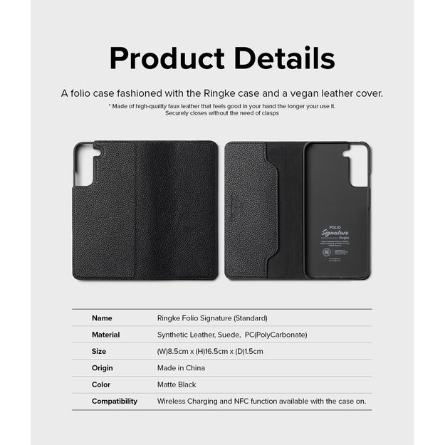 Ringke Folio Signature Flip Leather Case for Samsung Galaxy S22 + (S22 Plus) Black (FSS118R262) 3