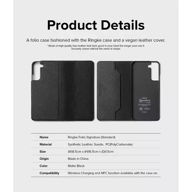 Ringke Folio Signature Flip Leather Case for Samsung Galaxy S22 + (S22 Plus) Black (FSS118R262) 18