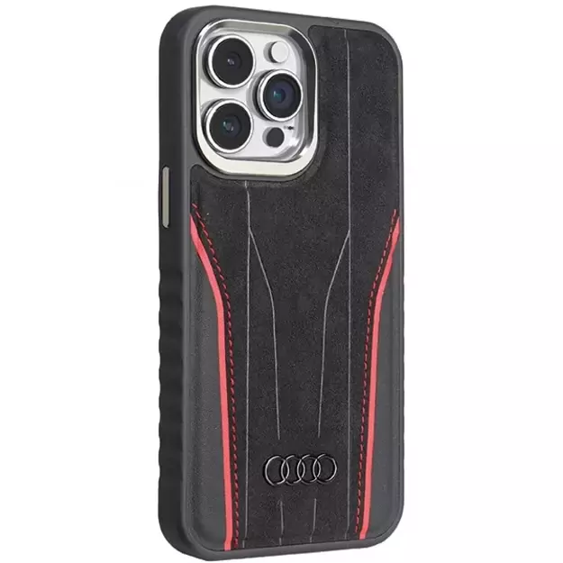 Audi Genuine Leather case with MagSafe for iPhone 15 Pro Max - black and red 14