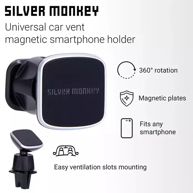 Silver Monkey CM-MGN-SM magnetic car air vent holder - black 2