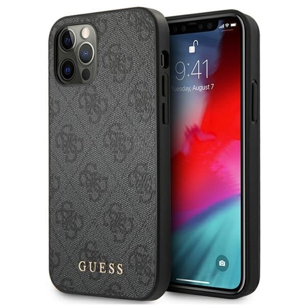 Guess 4G Metal Gold Logo Case for iPhone 12 / 12 Pro - Gray