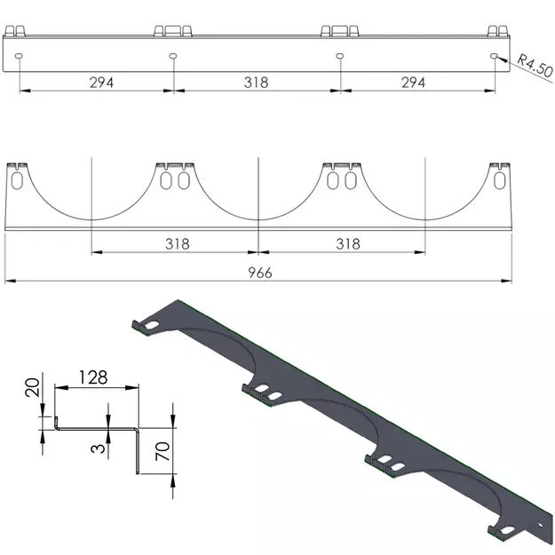 Wall holder for 3 gas cylinders, max. diameter 250 mm PRO-LINE cylinders 1