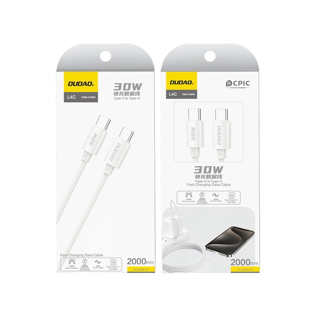 Dudao L4C USB-C / USB-C 30W Cable 1.2m - White 2