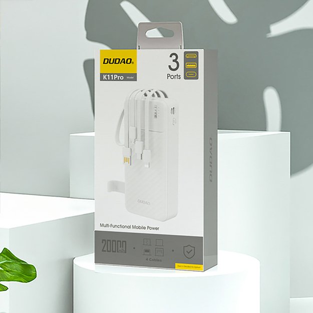 Dudao K11 Pro 20000mAh Powerbank with Built-in Cables - White 3