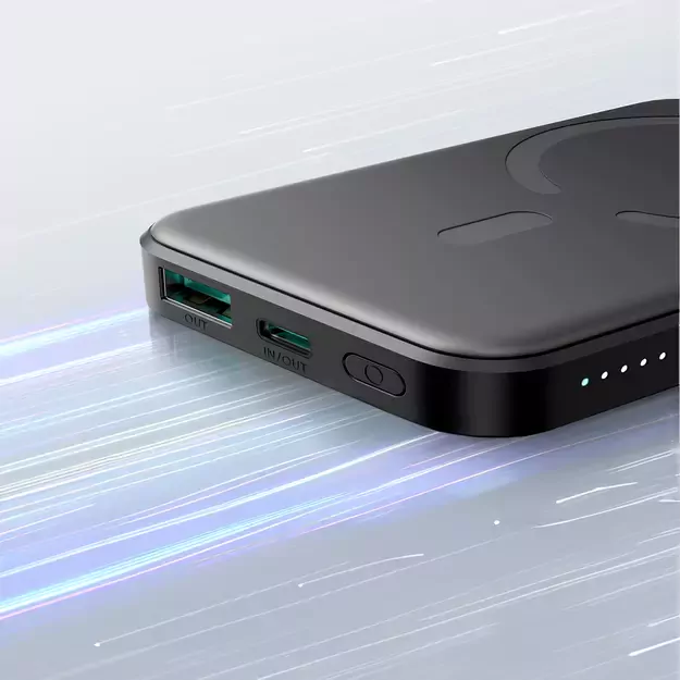 Powerbank Joyroom JR-W020 Mini 5000mAh USB-A USB-C inductive 20W - black + USB-C / USB-C cable 10