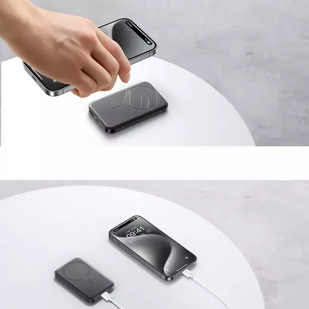 Powerbank Joyroom JR-W020 Mini 5000mAh USB-A USB-C inductive 20W - black + USB-C / USB-C cable 9
