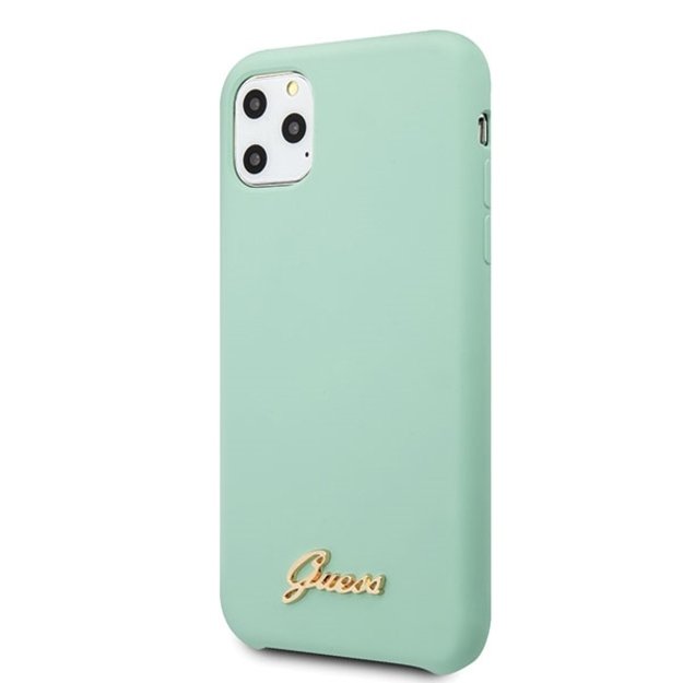 Guess GUHCN65LSLMGG iPhone 11 Pro Max green/green hard case Silicone Vintage Gold Logo 1
