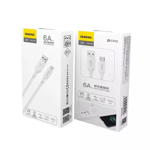 Dudao L2SM USB-A / micro USB 6A cable 1.2 m - white 1