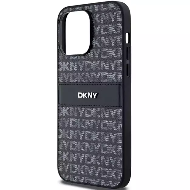 DKNY Leather Mono Stripe &amp  Metal Logo case for iPhone 14 Pro - black 12