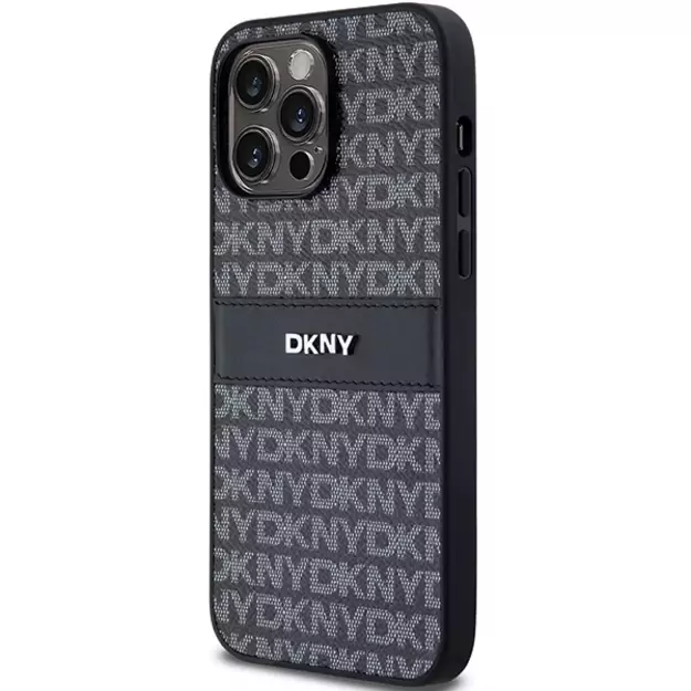 DKNY Leather Mono Stripe &amp  Metal Logo case for iPhone 14 Pro - black 8