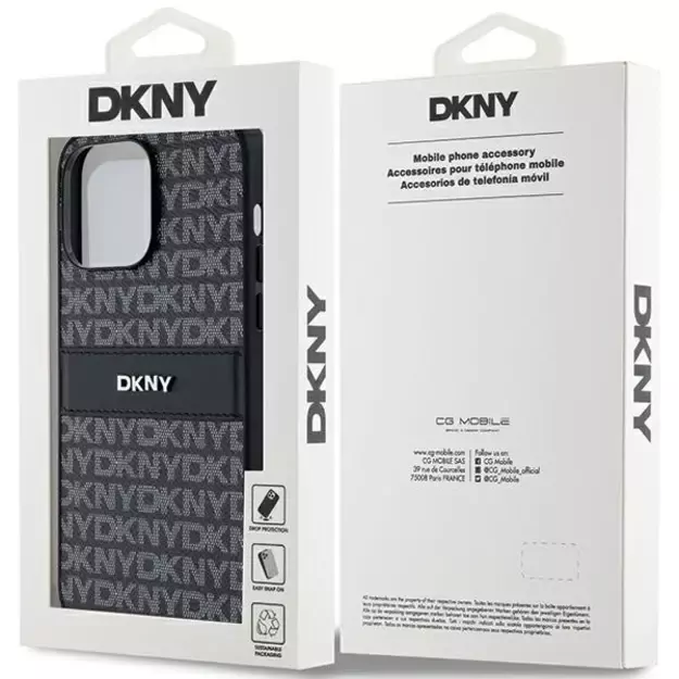 DKNY Leather Mono Stripe &amp  Metal Logo case for iPhone 14 Pro - black 14