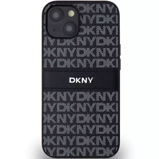 DKNY Leather Mono Stripe &amp  Metal Logo Case for iPhone 15/14/13 - Black 9