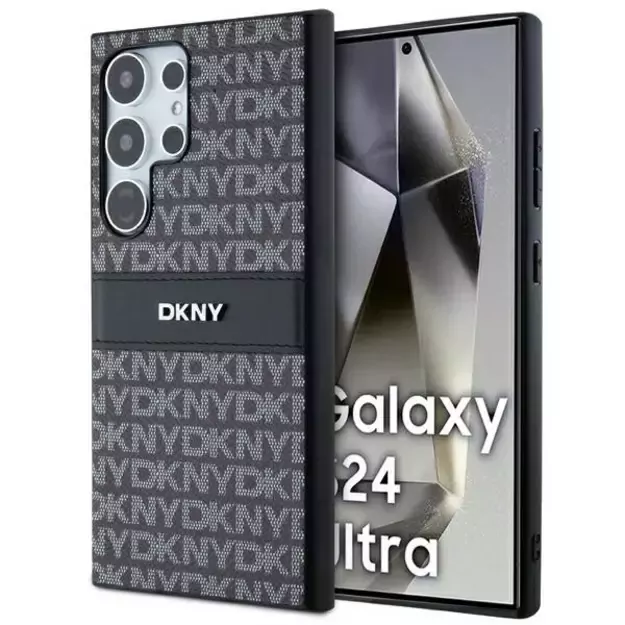 DKNY Leather Mono Stripe &amp  Metal Logo case for Samsung Galaxy S24 Ultra - black