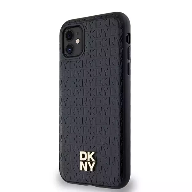 DKNY Leather Monogram Pattern Metal Logo MagSafe Case for iPhone 11 / Xr - Black 5