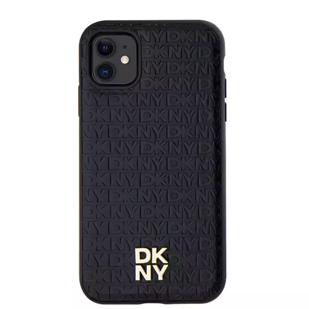 DKNY Leather Monogram Pattern Metal Logo MagSafe Case for iPhone 11 / Xr - Black 6