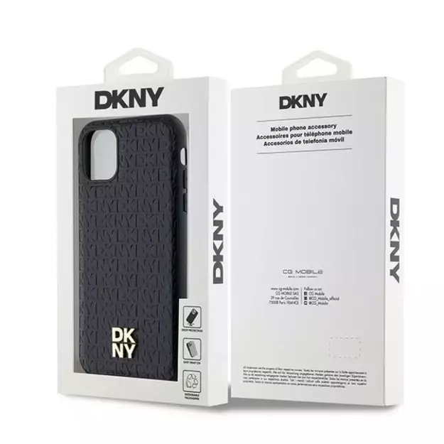 DKNY Leather Monogram Pattern Metal Logo MagSafe Case for iPhone 11 / Xr - Black 11