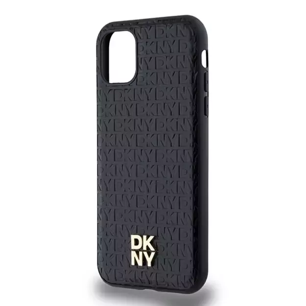 DKNY Leather Monogram Pattern Metal Logo MagSafe Case for iPhone 11 / Xr - Black 9