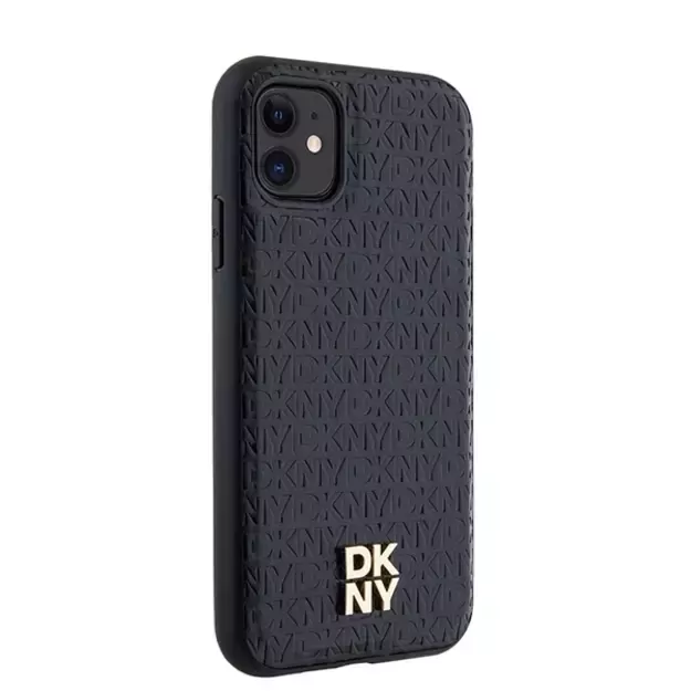 DKNY Leather Monogram Pattern Metal Logo MagSafe Case for iPhone 11 / Xr - Black 7