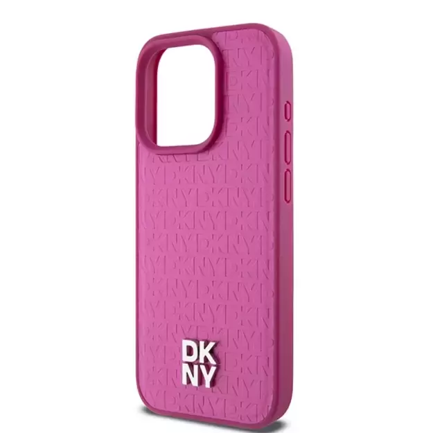 DKNY Leather Monogram Pattern Metal Logo MagSafe Case for iPhone 15 Pro - Pink 12