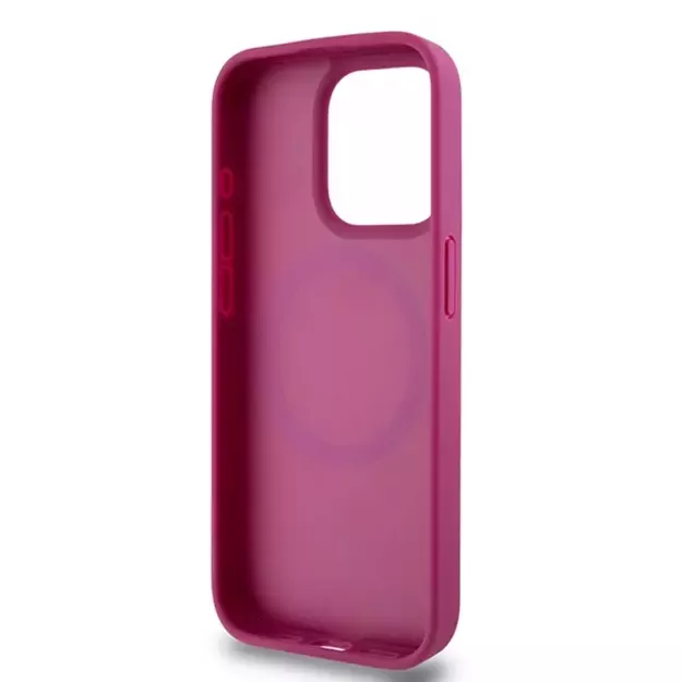DKNY Leather Monogram Pattern Metal Logo MagSafe Case for iPhone 15 Pro - Pink 13