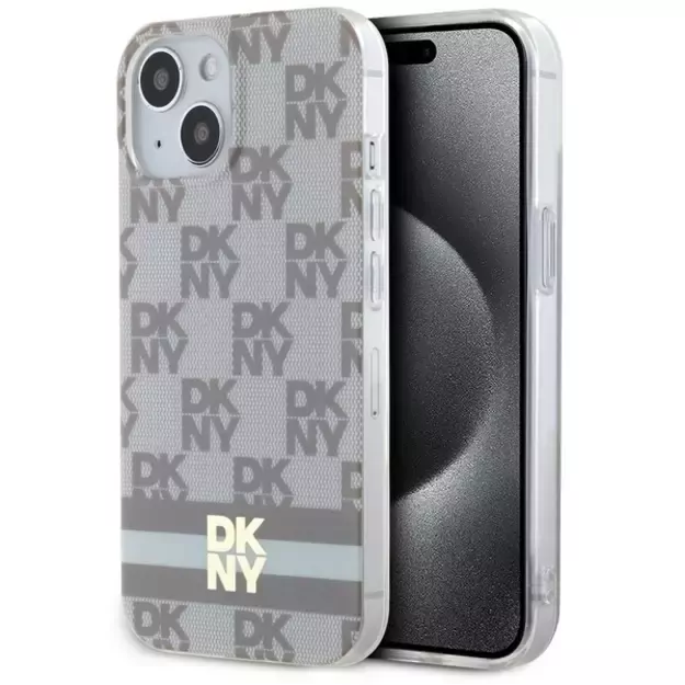 DKNY IML Checkered Mono Pattern &amp  Printed Stripes MagSafe case for iPhone 15 / 14 / 13 - beige