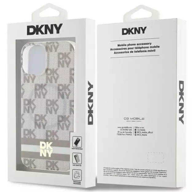 DKNY IML Checkered Mono Pattern &amp  Printed Stripes MagSafe case for iPhone 15 / 14 / 13 - beige 14