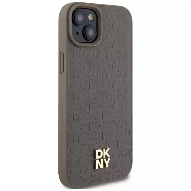 DKNY Leather Pattern Metal Logo MagSafe case for iPhone 15 / 14 / 13 - brown 10