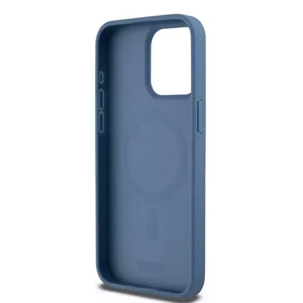 DKNY Leather Monogram Pattern Metal Logo MagSafe Case for iPhone 15 Pro Max - Blue 6