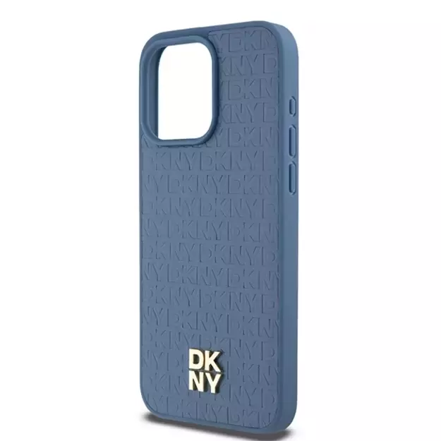 DKNY Leather Monogram Pattern Metal Logo MagSafe Case for iPhone 15 Pro Max - Blue 5