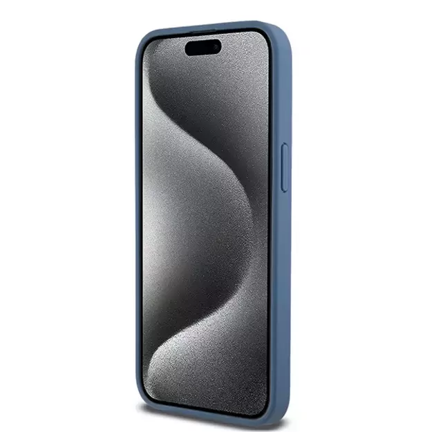 DKNY Leather Monogram Pattern Metal Logo MagSafe Case for iPhone 15 Pro Max - Blue 4