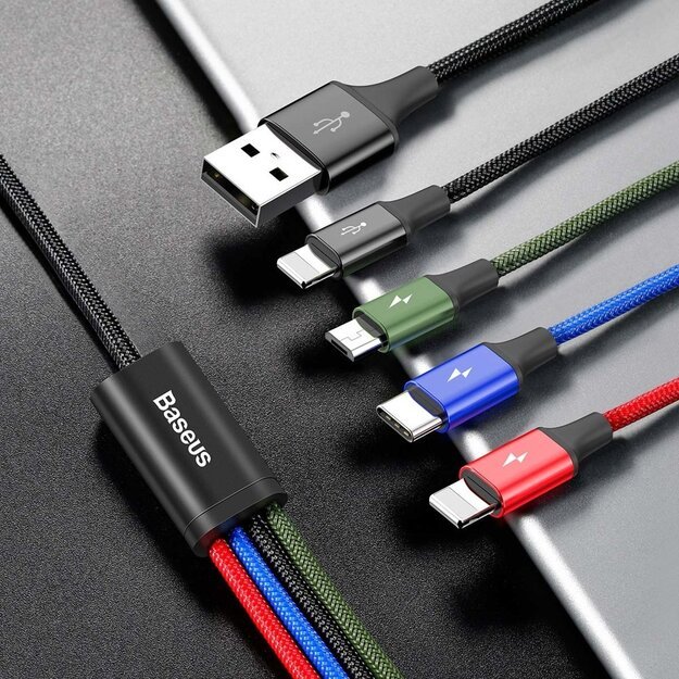 Baseus cable USB 4in1 2x Lightning / USB Type C / micro USB cable in nylon braid 3.5A 1.2m black (CA1T4-A01) 7