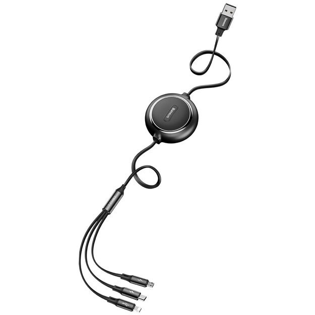 Baseus Golden Loop 3in1 extendable cable USB - micro USB / Lightning / USB-C 3.5A 35cm - 120cm black (CAMLT-JH01) 3