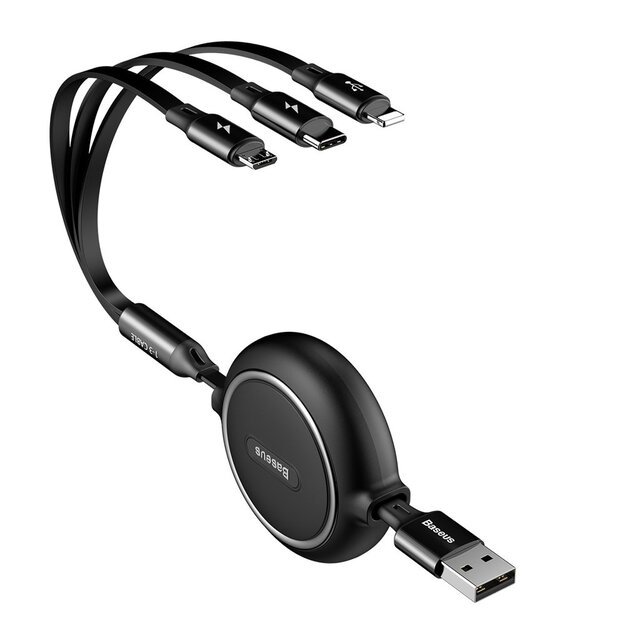 Baseus Golden Loop 3in1 extendable cable USB - micro USB / Lightning / USB-C 3.5A 35cm - 120cm black (CAMLT-JH01) 1