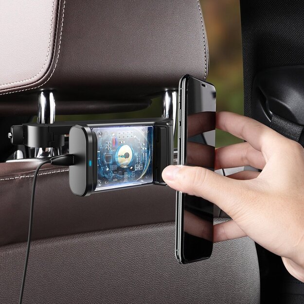 Baseus car headrest phone holder with built-in 15 W Qi wireless charger black (WXHZ-01) 14