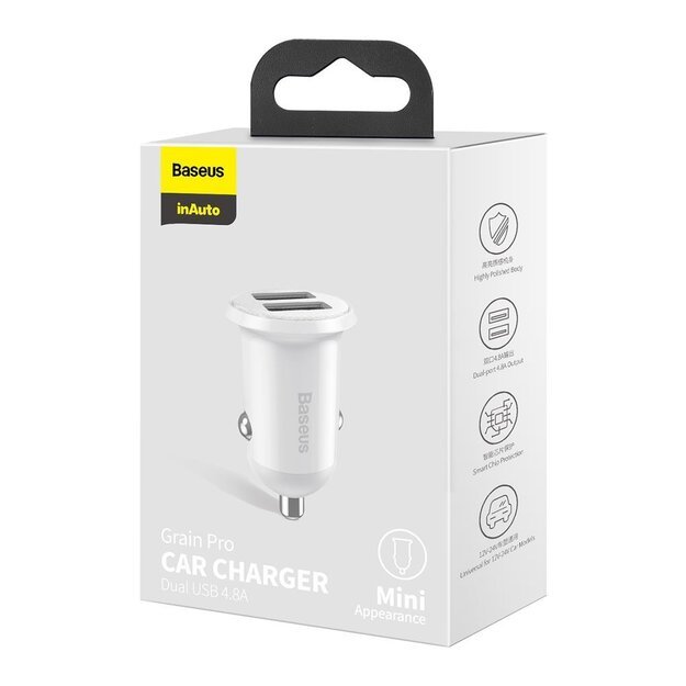 Baseus Grain Pro car charger 2x USB 4.8 A white (CCALLP-02) 4