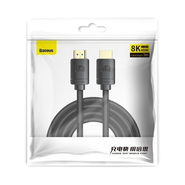 Baseus HDMI 2.1 Cable 8K 60 Hz 48 Gbps / 4K 120 Hz / 2K 144 Hz 3D eARC QMS Dynamic HDR VRR ALLM 3 m black (CAKGQ-L01) 3