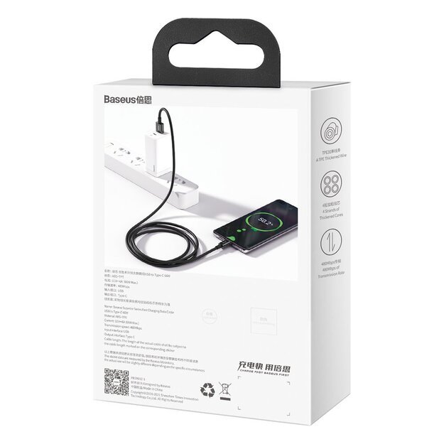 Baseus Superior USB Cable - USB Type C 66 W (11 V / 6 A) Huawei SuperCharge SCP 2 m black (CATYS-A01) 5