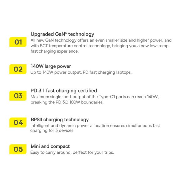 Baseus GaN5 Pro fast charger 2xUSB-C + USB 140W EU black (CCGP100201) 13