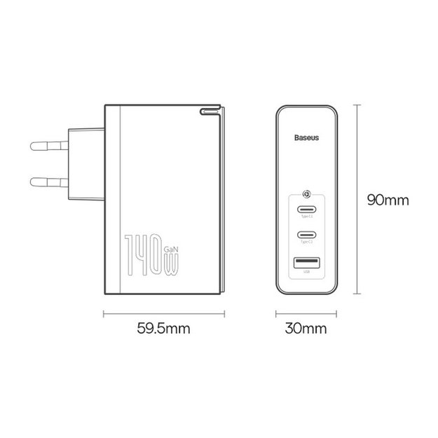Baseus GaN5 Pro fast charger 2xUSB-C + USB 140W EU black (CCGP100201) 9