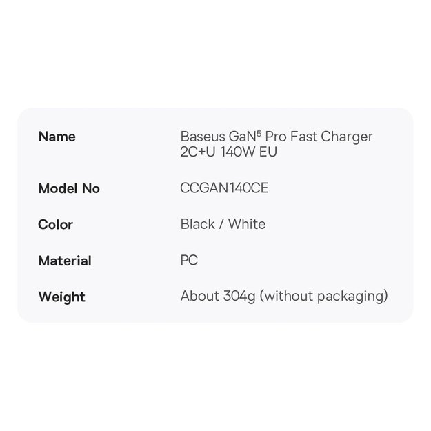 Baseus GaN5 Pro fast charger 2xUSB-C + USB 140W EU black (CCGP100201) 10