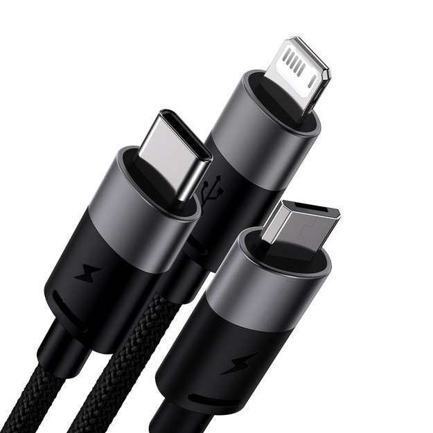 3in1 USB - micro USB / Lightning / USB C 3.5A 1.2m cable Baseus StarSpeed - black 1