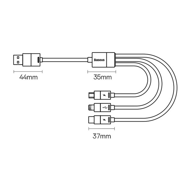 3in1 USB - micro USB / Lightning / USB C 3.5A 1.2m cable Baseus StarSpeed - black 4