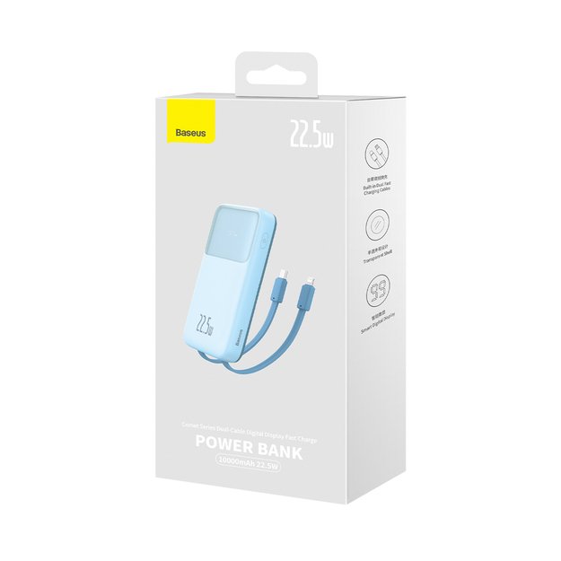 Baseus Comet Series powerbank with display 10000mAh 22.5W - blue + USB-A - USB-C cable 0.3m - white 10