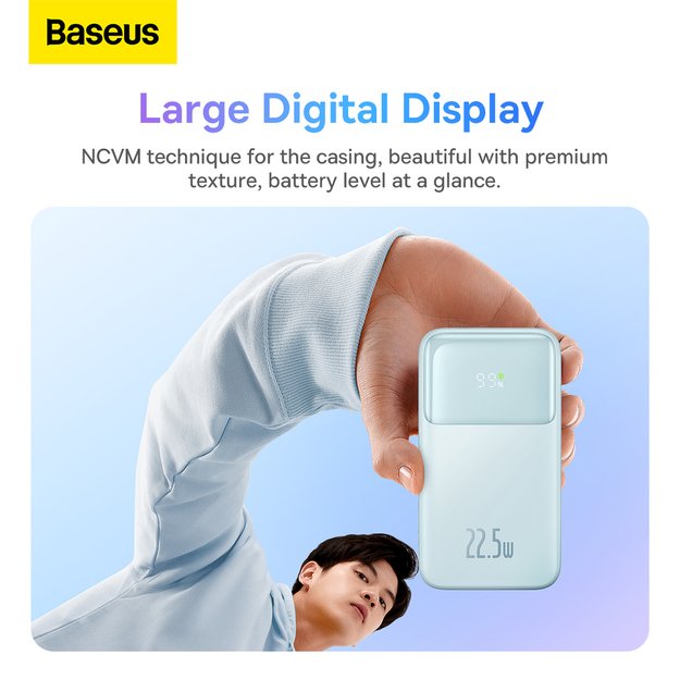Baseus Comet Series powerbank with display 10000mAh 22.5W - blue + USB-A - USB-C cable 0.3m - white 15