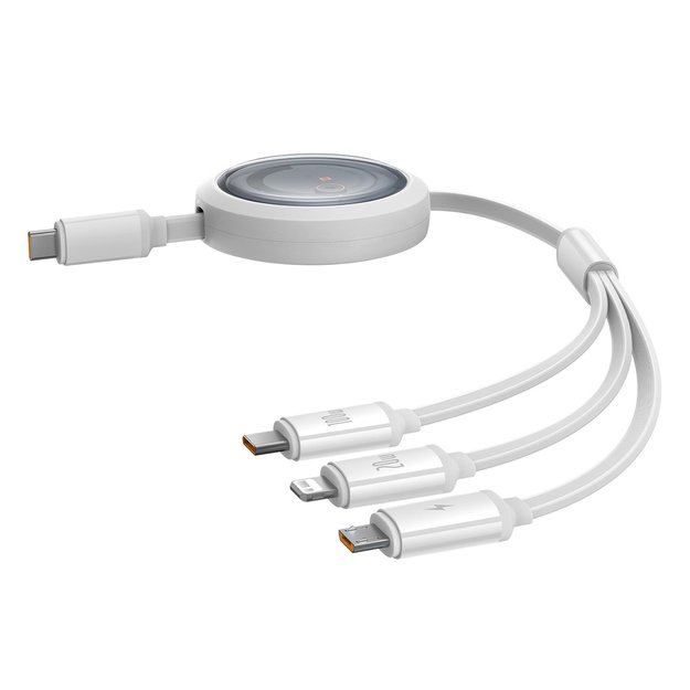 Baseus Free2Draw CB000084 retractable USB-C - Lightning / USB-C / micro USB cable 100W 1.1m - white 2