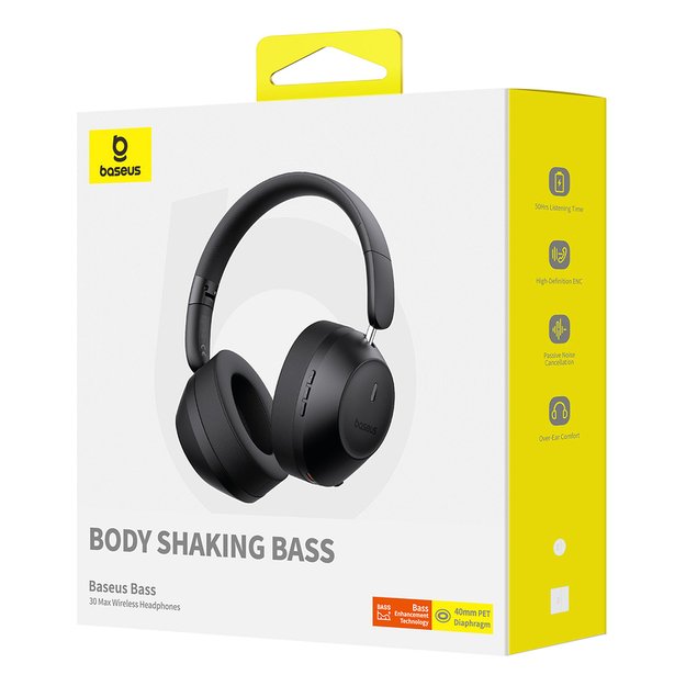 Baseus Bass 30 Max Wireless On-Ear Bluetooth 5.3 Headphones - Black 6