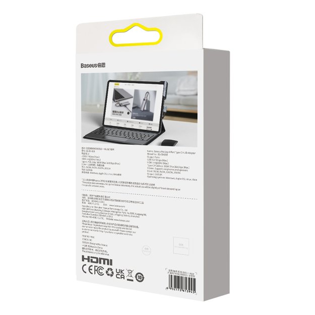 Baseus PadJoy universal USB-C HUB for tablet / smartphone 4in1 USB-C - dark gray 5