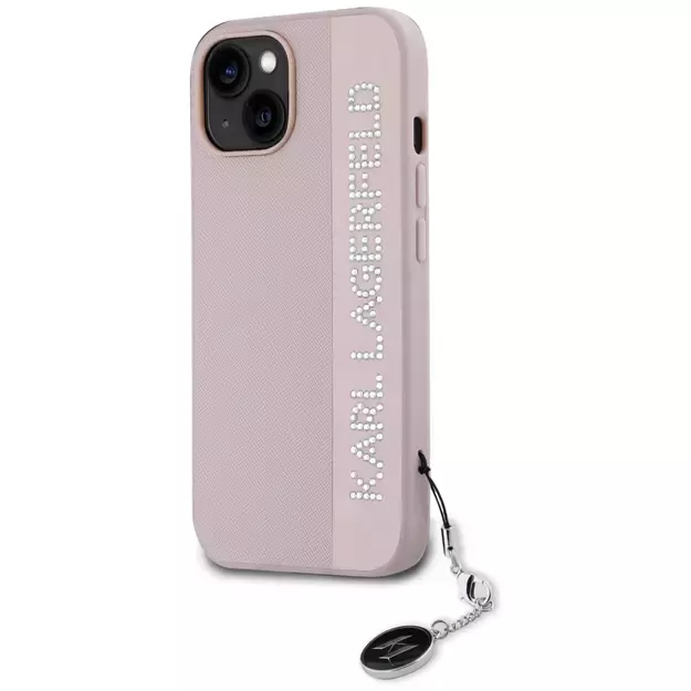 Karl Lagerfeld Saffiano Rhinestones &amp  Charm case for iPhone 15 / 14 / 13 - pink 8