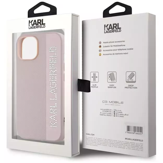 Karl Lagerfeld Saffiano Rhinestones &amp  Charm case for iPhone 15 / 14 / 13 - pink 14