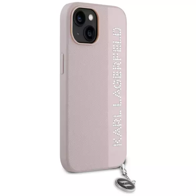 Karl Lagerfeld Saffiano Rhinestones &amp  Charm case for iPhone 15 / 14 / 13 - pink 10